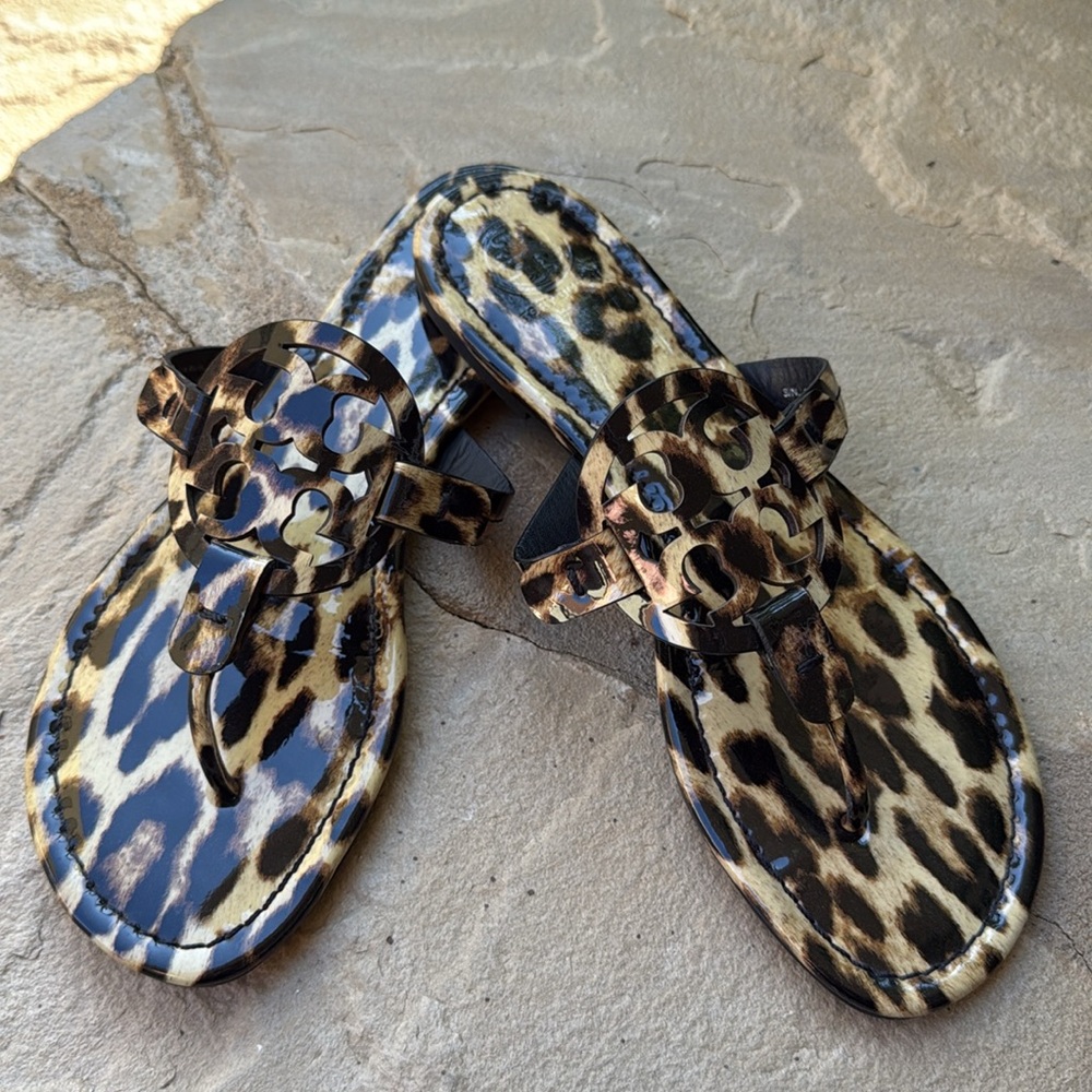 TORY BURCH Patent Leather Miller Sandals in Leopard - Picture 2 of 11